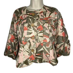 Ruby Rd Womens Button Up Cropped Blazer Jacket Top SZ‎ 8P Textured Flap Pockets